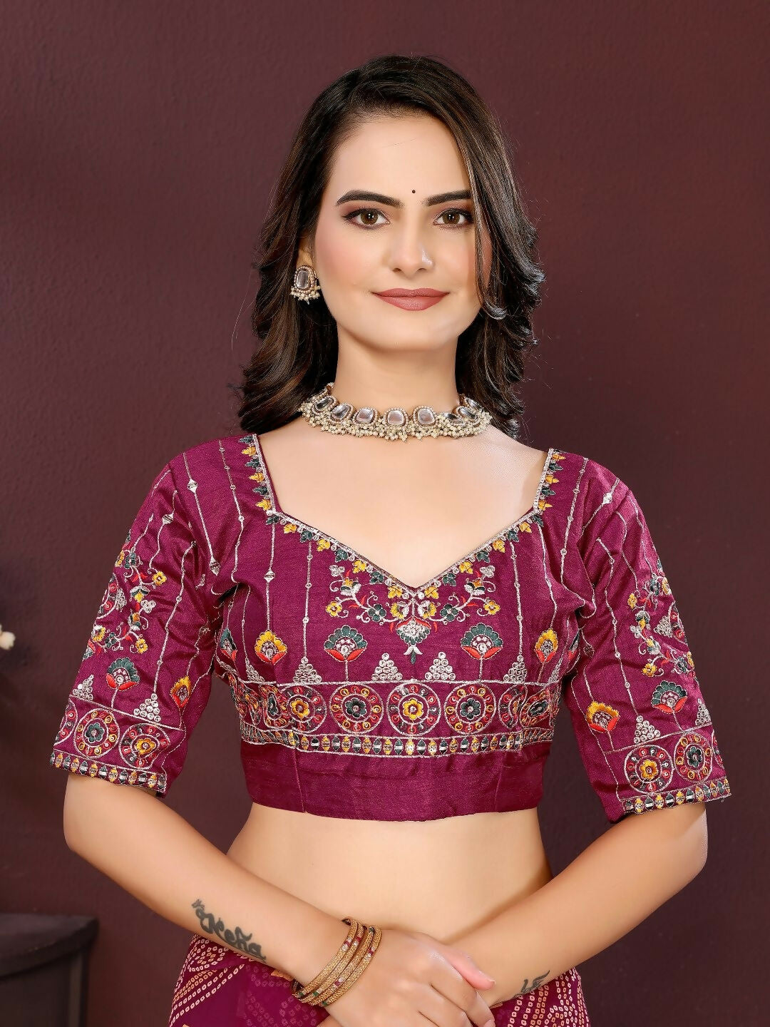 Ai Fashion Wine Georgette Digital Print Party Wear Saree | Grocsy