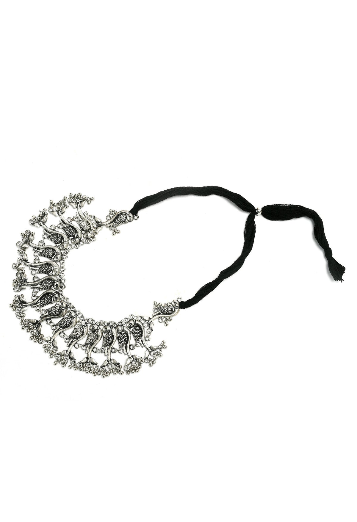 Mominos Fashion Johar Kamal Oxidised Silver-Plated Brass Finish Peacock Choker For Women (Silver) | Grocsy