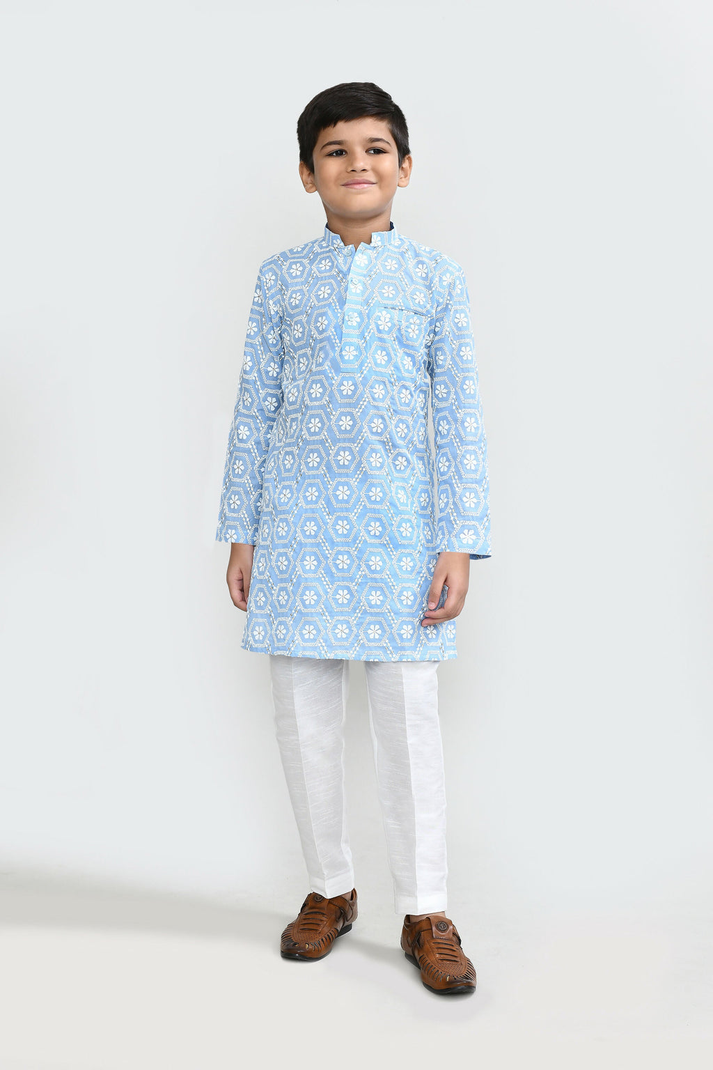Joban Fashion Cotton Sky blue Kurta With Straight Fit Pant | Grocsy