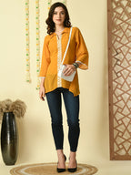 Myshka Women's Mustard Embroidered Party Fusion Top | Grocsy