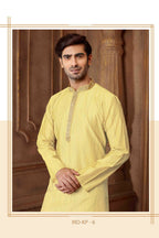 Joban Fashion Light Yellow art Silk Blend Strips kurta Pyjama | Grocsy