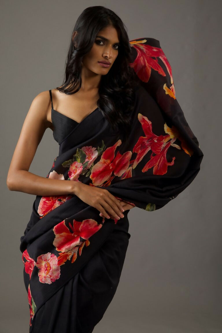 Partywear Designer Black Bright Moss Fancy Saree - Durga | Grocsy