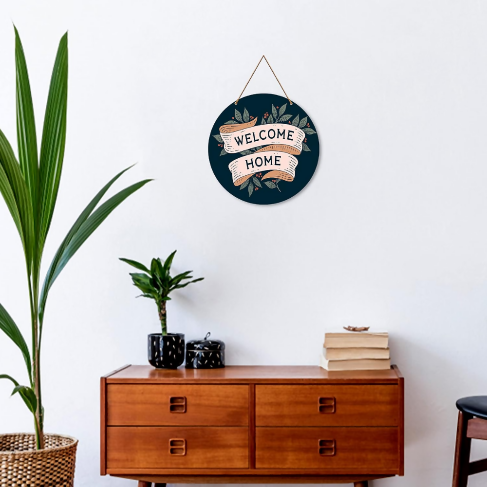 Artvibes Welcome Home Round Wood Design Artworks Hangings Ornaments | Grocsy