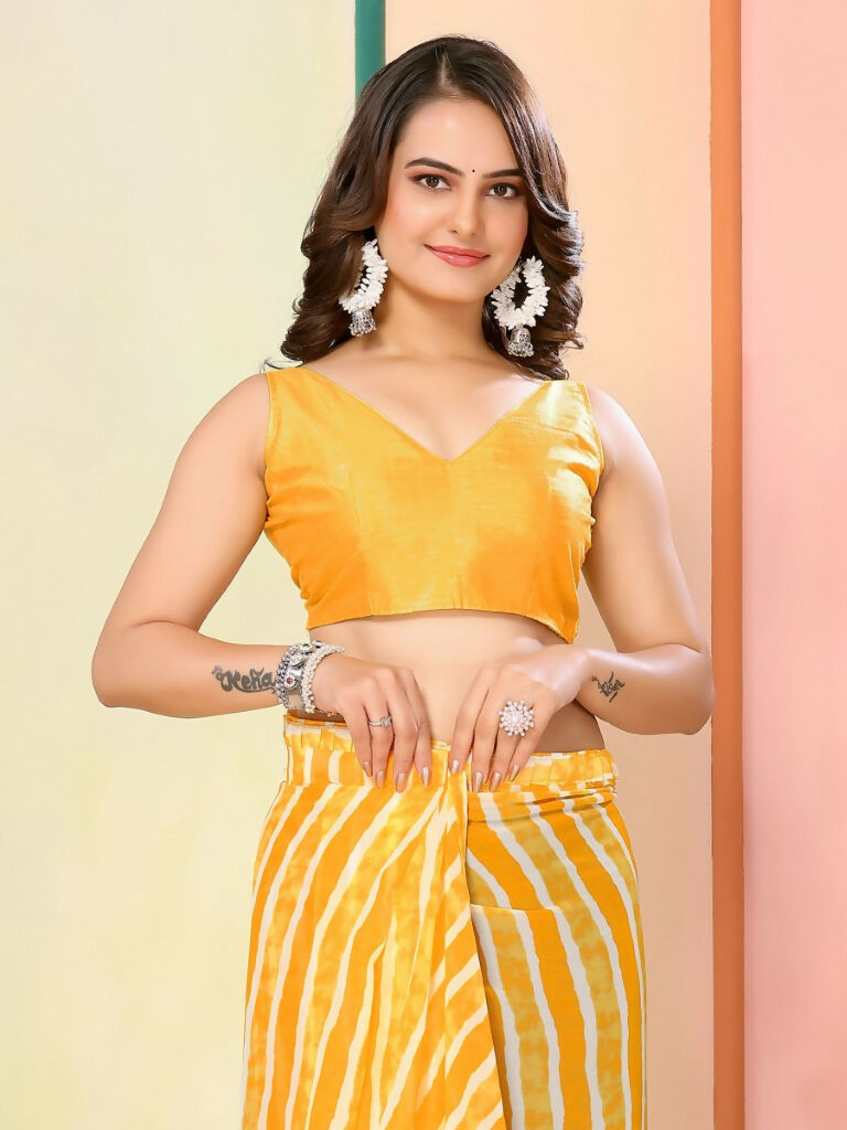 Yellow Georgette Designer Printed Ready To Wear Saree - Elite | Grocsy