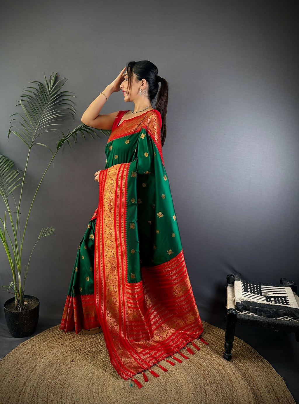 Joban Fashion Banarasi Green Woven Soft Silk Saree | Grocsy