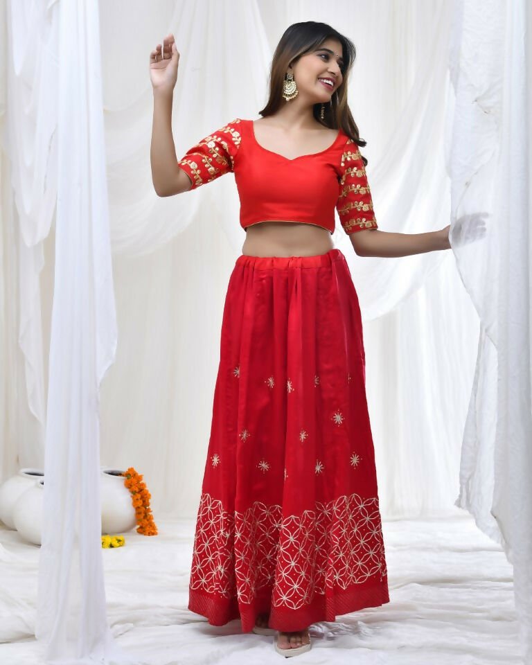 Amodini Designer Studio Red Blouse with Embellished Gota Sleeves  | Grocsy