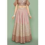 Jyoti Fashion Dusty Rose Pink Dori with Zari Thread Sequence Embroidery Cotton Silk Lehenga Choli with Dupatta | Grocsy