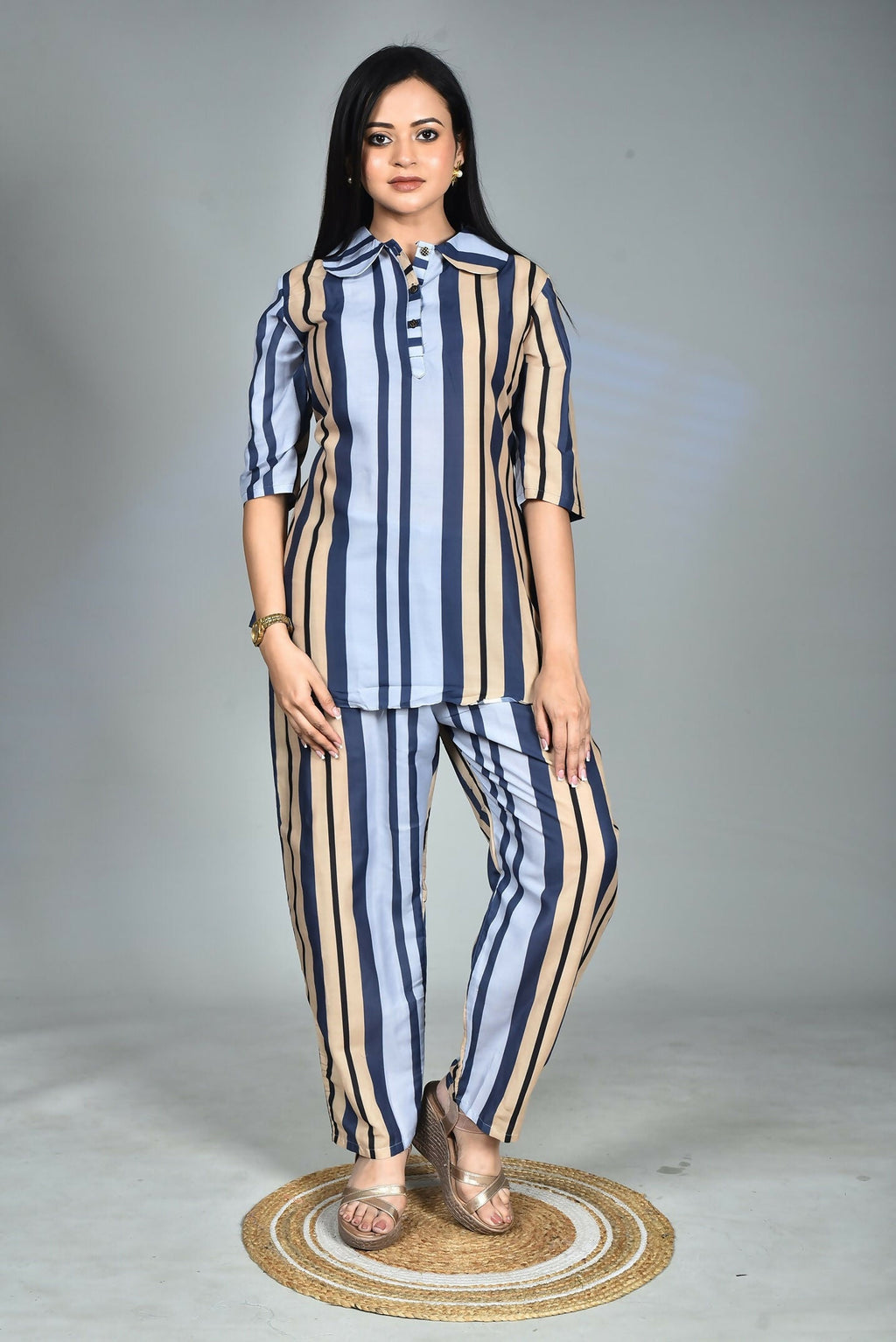 Morchari Digital Print Semi Muslin Co-Ord Set Top & Trouser-Multicolor | Grocsy