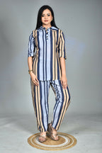 Morchari Digital Print Semi Muslin Co-Ord Set Top & Trouser-Multicolor | Grocsy