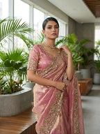 Joban Fashion Pink Fandy Satin Silk Party Wear Sarees | Grocsy