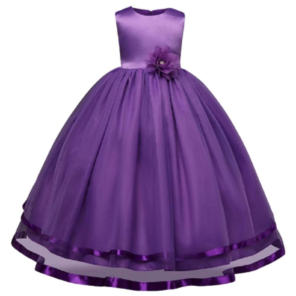 Asmaani Baby Girl's Purple-Color Satin A-Line Maxi Full Length Dress (AS-DRESS-22066 | Grocsy