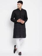Even Apparels Pure Cotton Men's Kurta in Black Color With Band Collar | Grocsy