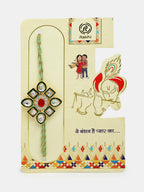 NVR Women & Men Set of 2 Gold Kundan-Studded Handcrafted Wraparound Rakhi Set With Roli Chawal | Grocsy