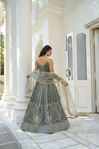 Eilara Glamorous Dusty Green Butterfly Net With Thread And Sequence Embroidered Work Fancy Lace Lehenga Choli For Wedding | Grocsy