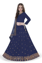 Dwiden Navy Blue Queen Tafetta Sattin Semi-Stitched Girl's Lehenga Choli | Grocsy