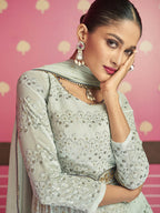 Myra Dusty Grey Real Georgette Designer Suit | Grocsy