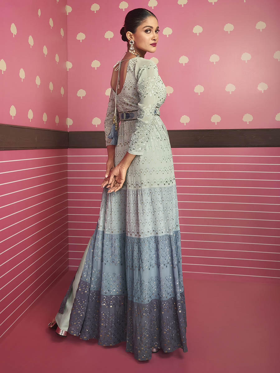 Myra Dusty Grey Real Georgette Designer Suit | Grocsy