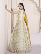 Myra Cream Georgette and Chinon Silk Gown Style Party Wear Suit | Grocsy