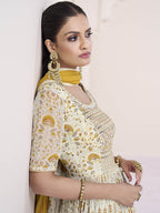Myra Cream Georgette and Chinon Silk Gown Style Party Wear Suit | Grocsy
