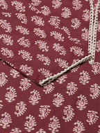FIORRA Women's Maroon Cotton Straight Kurta Pant With Dupatta | Grocsy