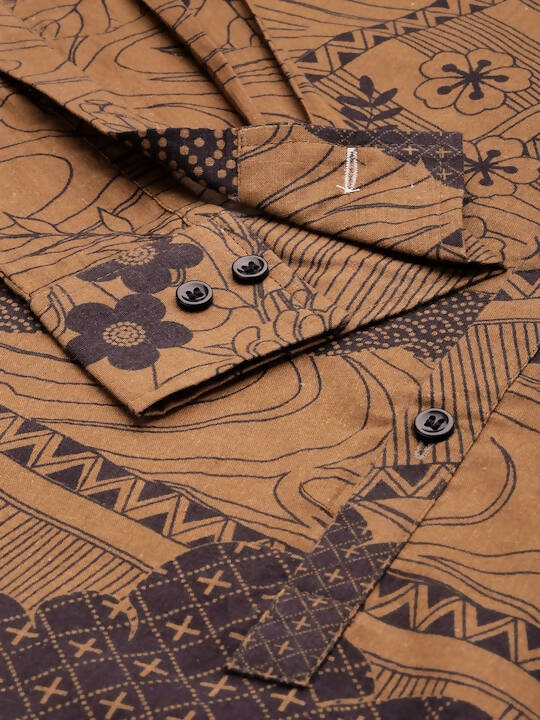 Brown Men Pure Cotton Relaxed Floral Opaque Printed Casual Shirt - Mahotsav | Grocsy