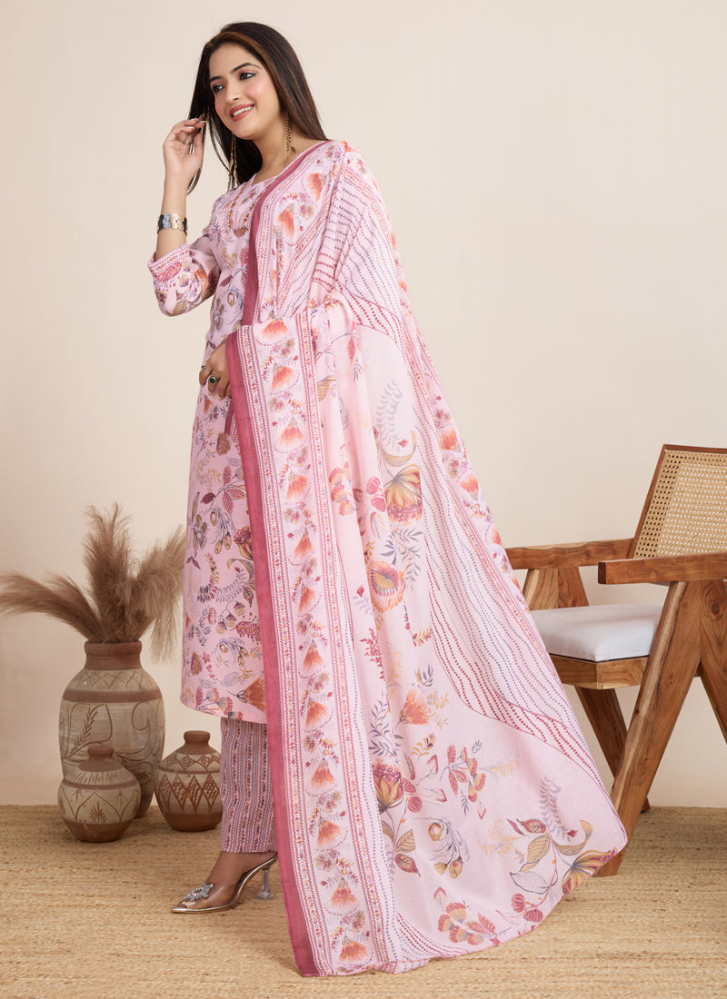 Prazu Fashion Baby Pink Printed Cotton Blend Festival Wear Salwar Suit | Grocsy