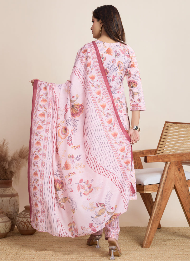 Prazu Fashion Baby Pink Printed Cotton Blend Festival Wear Salwar Suit | Grocsy