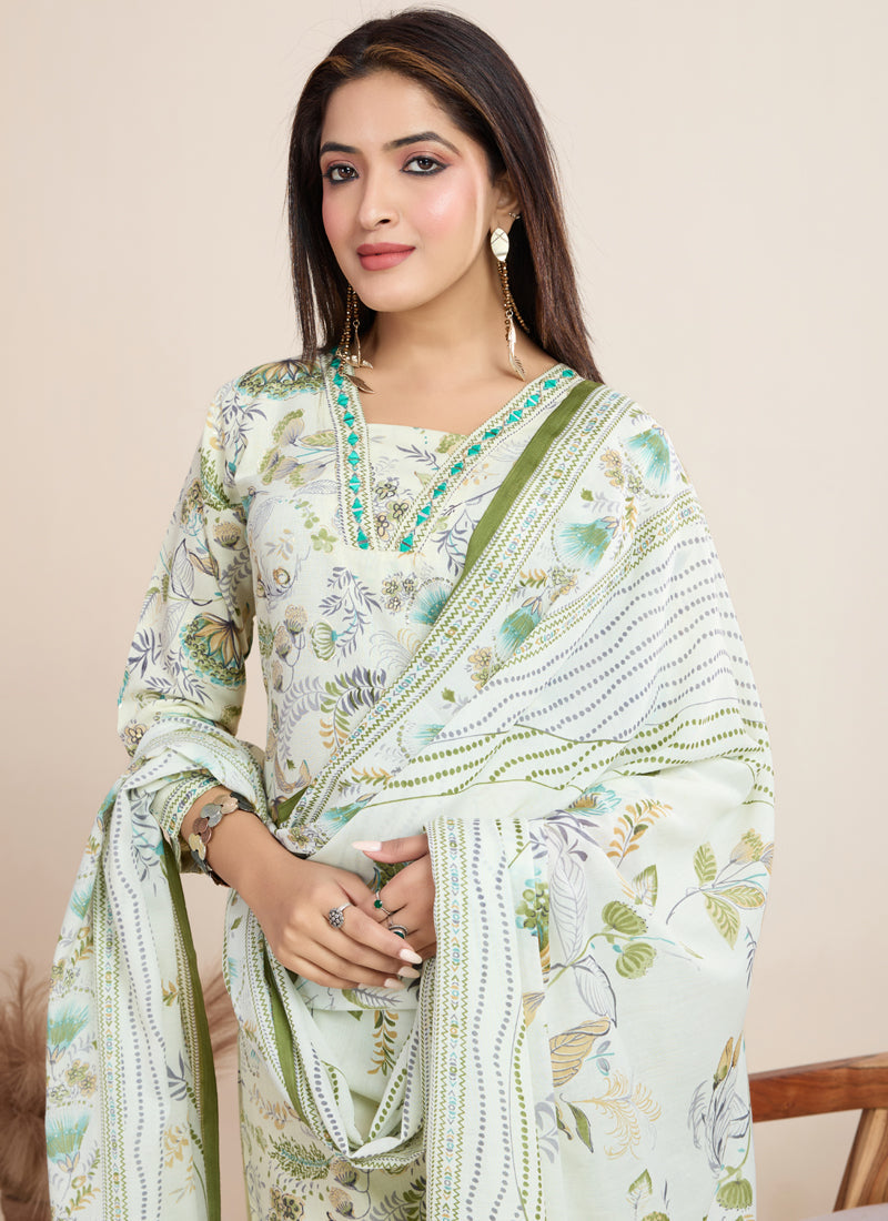 Prazu Fashion Off White Printed Cotton Blend Festival Wear Salwar Suit | Grocsy