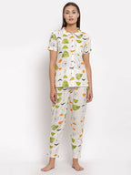 Myshka Women's Multi Cotton Printed Half Sleeve Collar Neck Casual Night suit | Grocsy