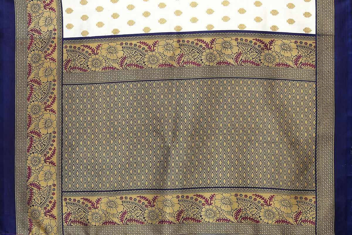 Vamika white & navy Printed Art Silk Saree | Grocsy