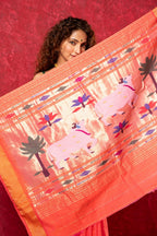 Very Much Indian Exclusive! Handloom Pure Cotton Paithani in Most Traditional Pink with Pichwai Pallu | Grocsy