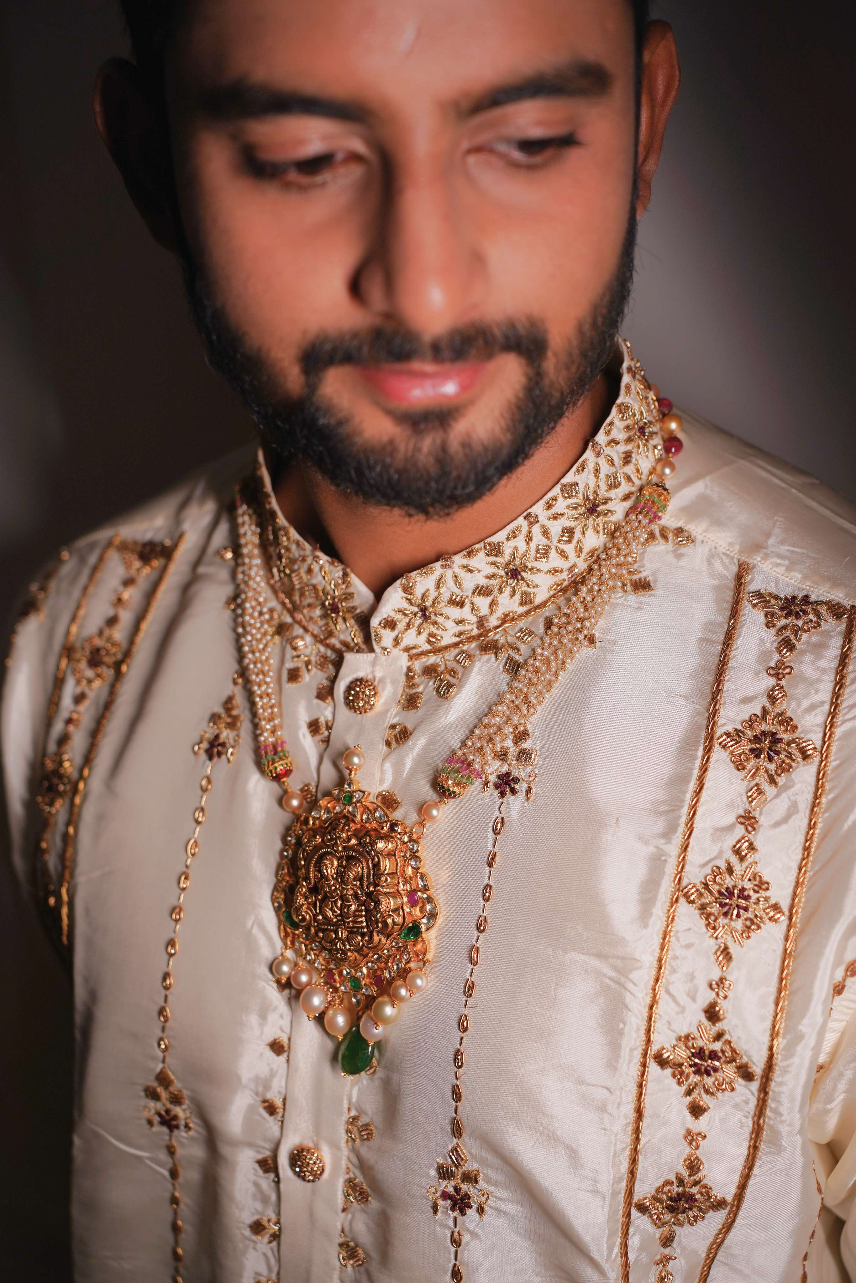 White Hand Embroidery Designer Men's Pattu Kurta Set by Hilo Design | Grocsy