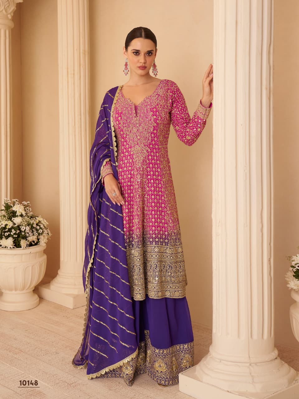 Aarshi Fashions Rose Pink Pure Georgette Full Stitched Suit | Grocsy