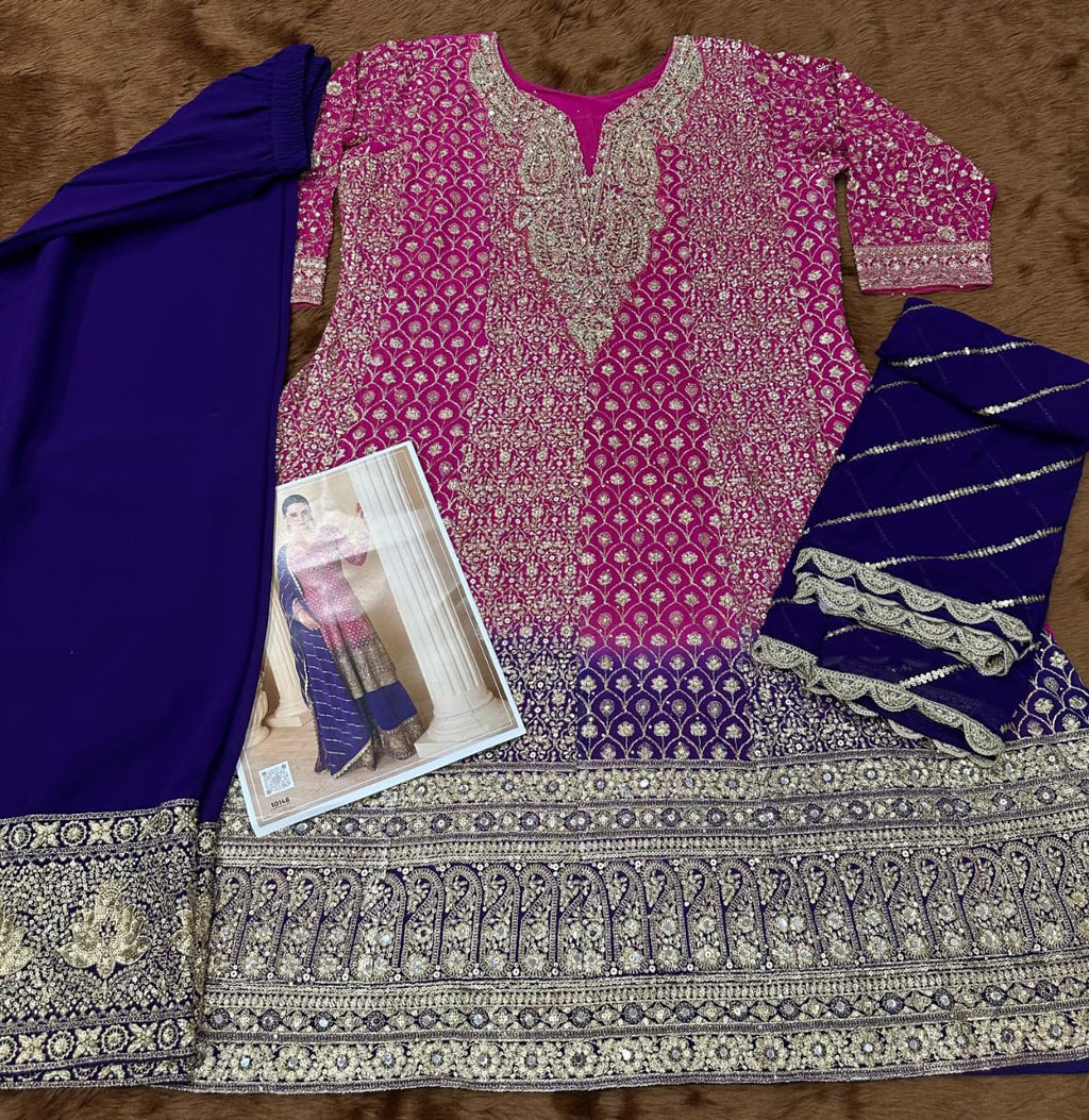 Aarshi Fashions Rose Pink Pure Georgette Full Stitched Suit | Grocsy