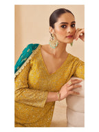 Aarshi Fashions Yellow Pure Georgette Full Stitched Suit | Grocsy