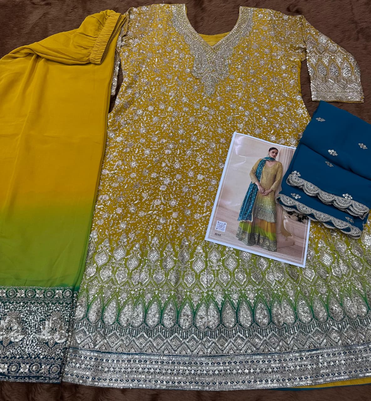 Aarshi Fashions Yellow Pure Georgette Full Stitched Suit | Grocsy