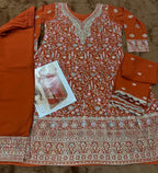 Aarshi Fashions Orange Pure Georgette Full Stitched Suit | Grocsy