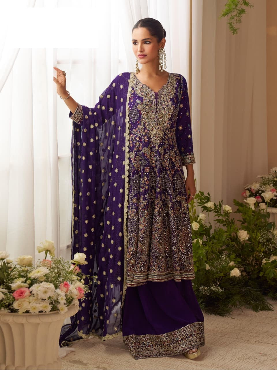 Aarshi Fashions Dark Blue Pure Georgette Full Stitched Suit | Grocsy