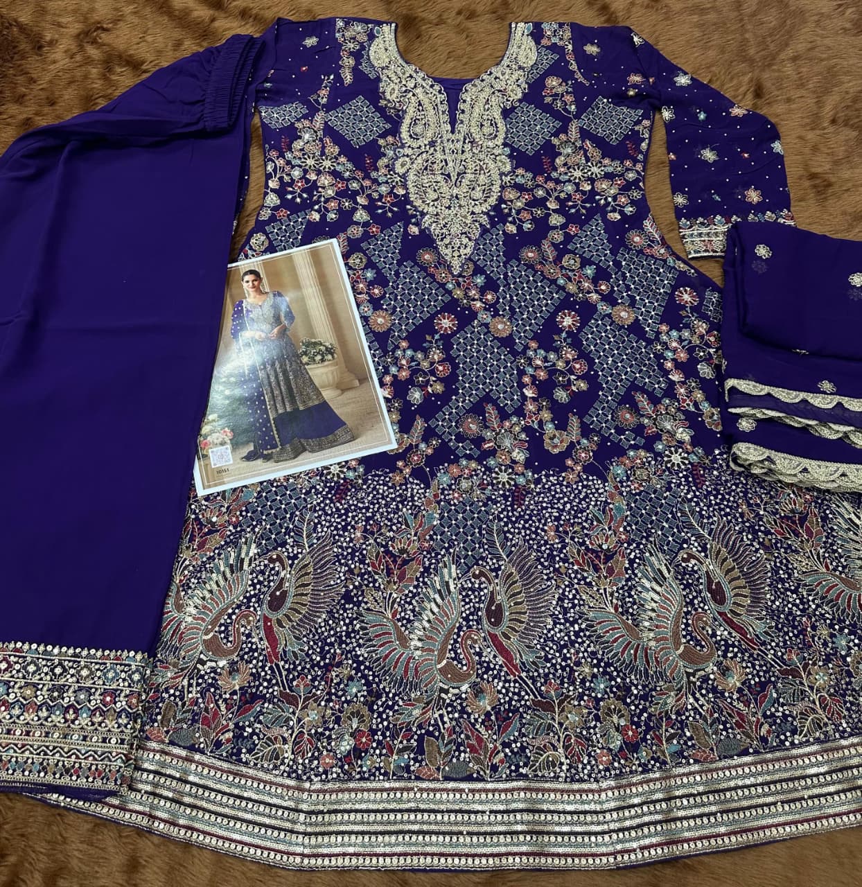 Aarshi Fashions Dark Blue Pure Georgette Full Stitched Suit | Grocsy