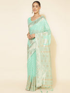 Janasya Sea Green Chanderi Silk Polka Design Woven Design Saree | Grocsy