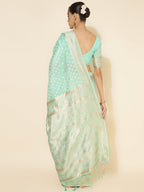 Janasya Sea Green Chanderi Silk Polka Design Woven Design Saree | Grocsy