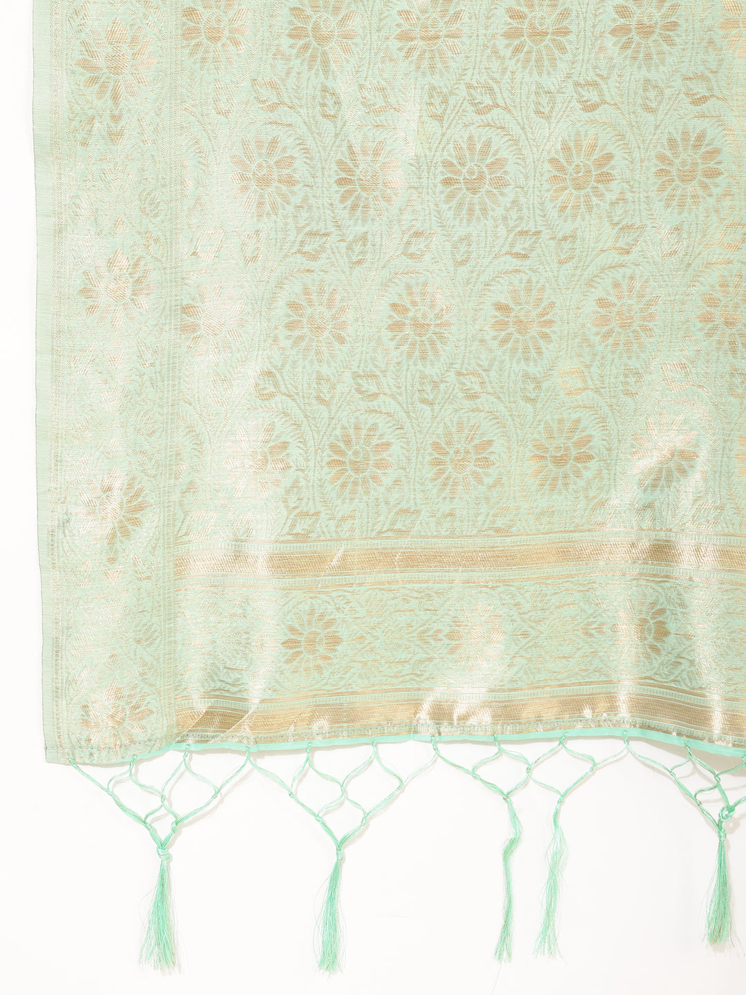 Janasya Sea Green Chanderi Silk Polka Design Woven Design Saree | Grocsy