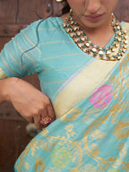 Janasya Sea Green Banarasi Silk Woven Floral Design Banarasi Saree | Grocsy