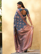 Janasya Dark Grey Chanderi Silk Ethnic Motifs Woven Design Saree | Grocsy