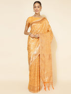 Janasya Light Yellow Chanderi Silk Woven Ethnic Motifs Chanderi Silk Saree | Grocsy