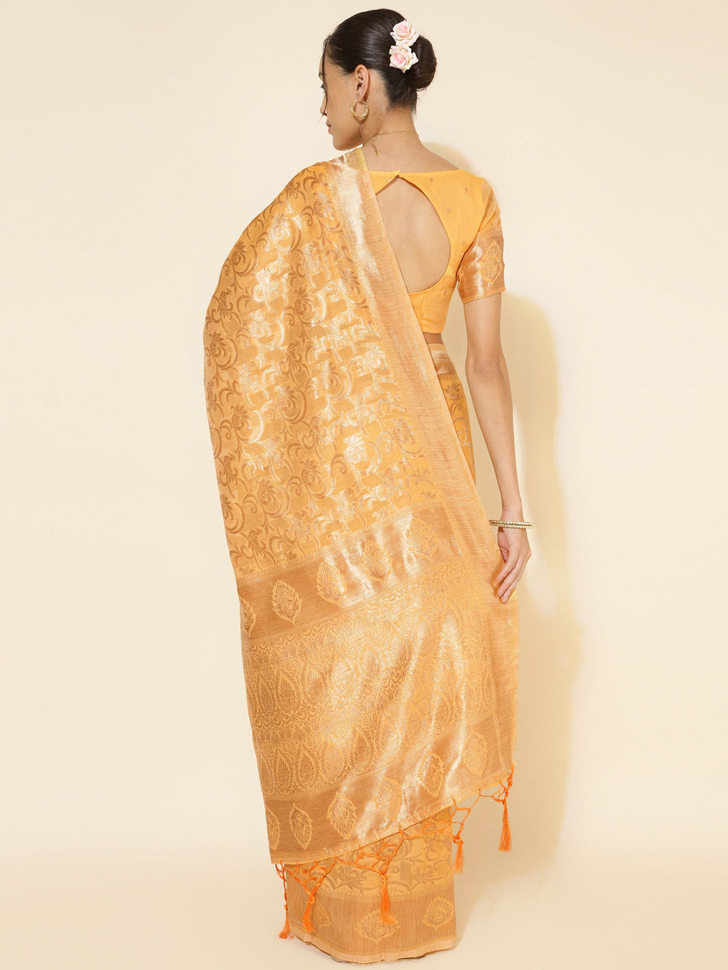 Janasya Light Yellow Chanderi Silk Woven Ethnic Motifs Chanderi Silk Saree | Grocsy