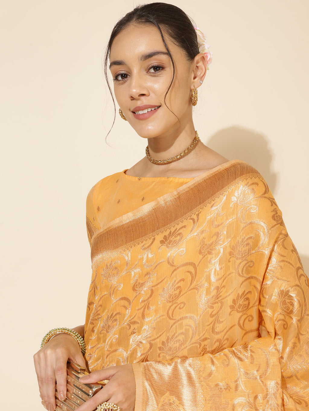 Janasya Light Yellow Chanderi Silk Woven Ethnic Motifs Chanderi Silk Saree | Grocsy
