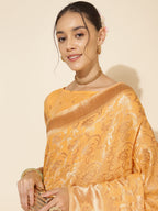 Janasya Light Yellow Chanderi Silk Woven Ethnic Motifs Chanderi Silk Saree | Grocsy