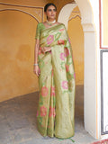 Janasya Light Green Chanderi Silk Ethnic Motifs Woven Design Saree | Grocsy