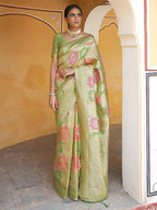 Janasya Light Green Chanderi Silk Ethnic Motifs Woven Design Saree | Grocsy